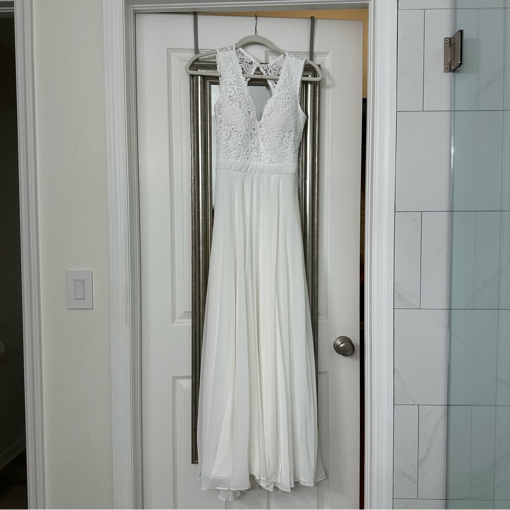 Lulus Do Re Mi White Lace Backless Maxi Dress Wedding Bridal XS Petite XSP